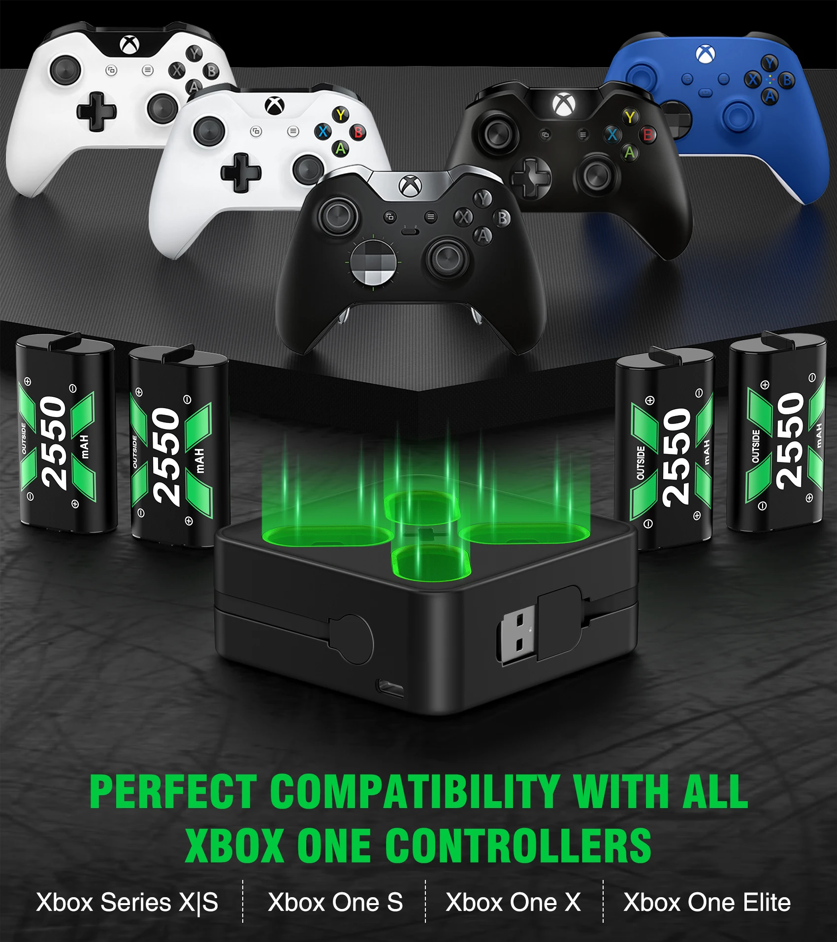 充電器xbox one USB/type c,4x2550mah用充電式バッテリー,xboxシリーズxs/xbox one s/xコントローラー用| バッテリー| - AliExpress