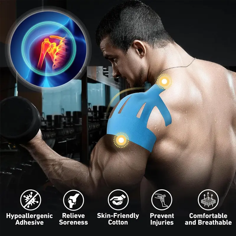 1/5/10PC Precut Kinesiology Tape for Shoulder Support & Stability,Shoulder Pain Relief Athletic Tape - Waterproof & Elastic - Image 2