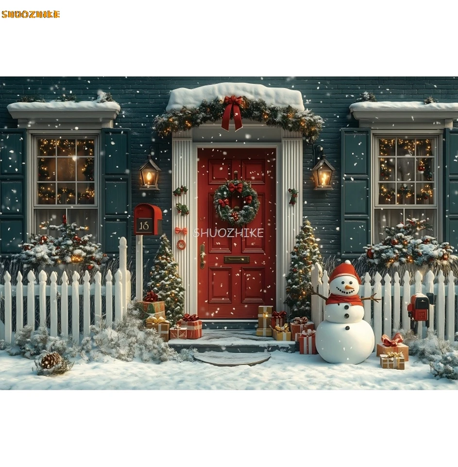 Winter Snowman Photo Backdrop - Christmas Wood Background For Studio Portraits