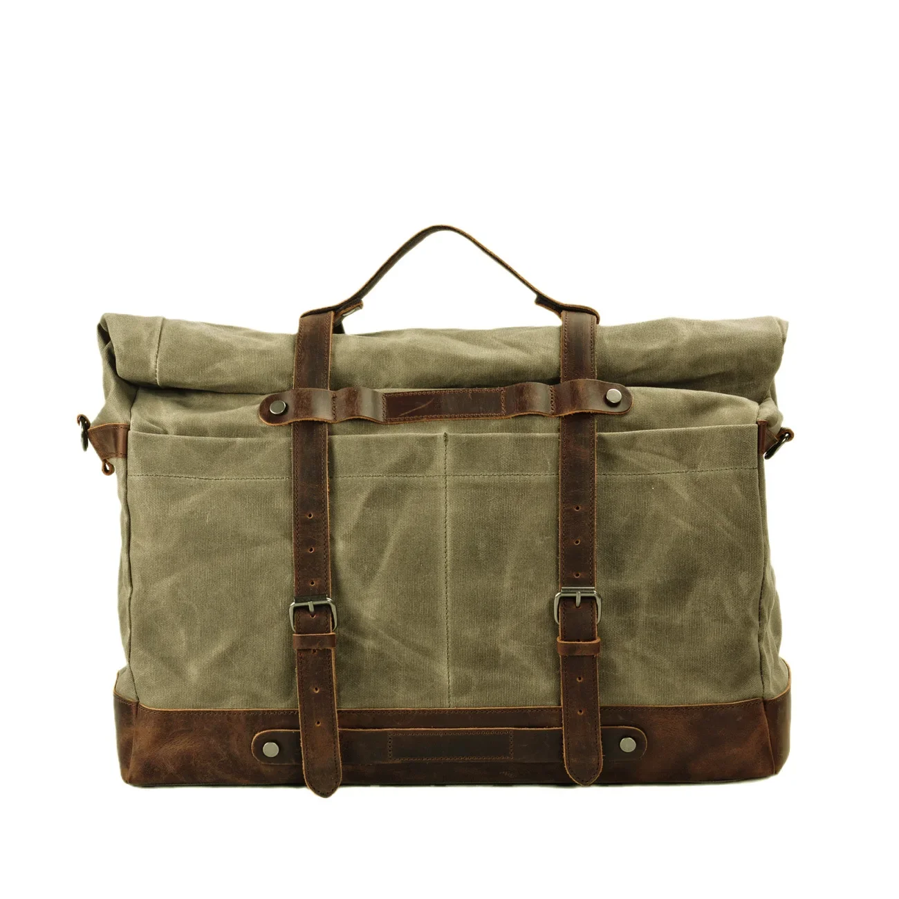 Waterproof Waxed Canvas Travel Bag with Cowhide for Men