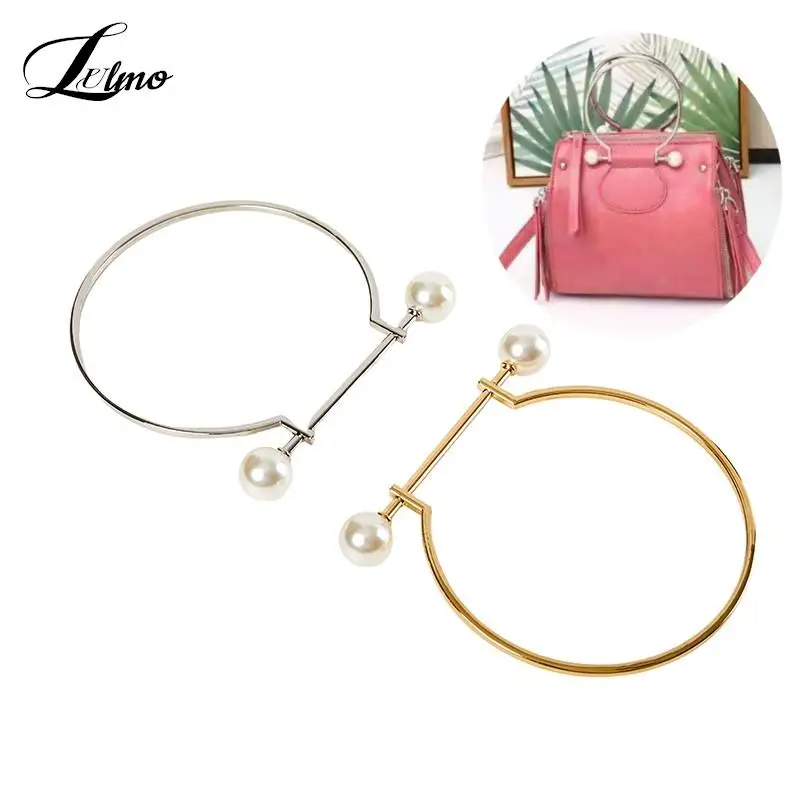 

Metal Bag Handle Replacement For DIY Shoulder Bags Making Handbag Fashion Imitate Pearl Metal Circle Handle Bag Accessory