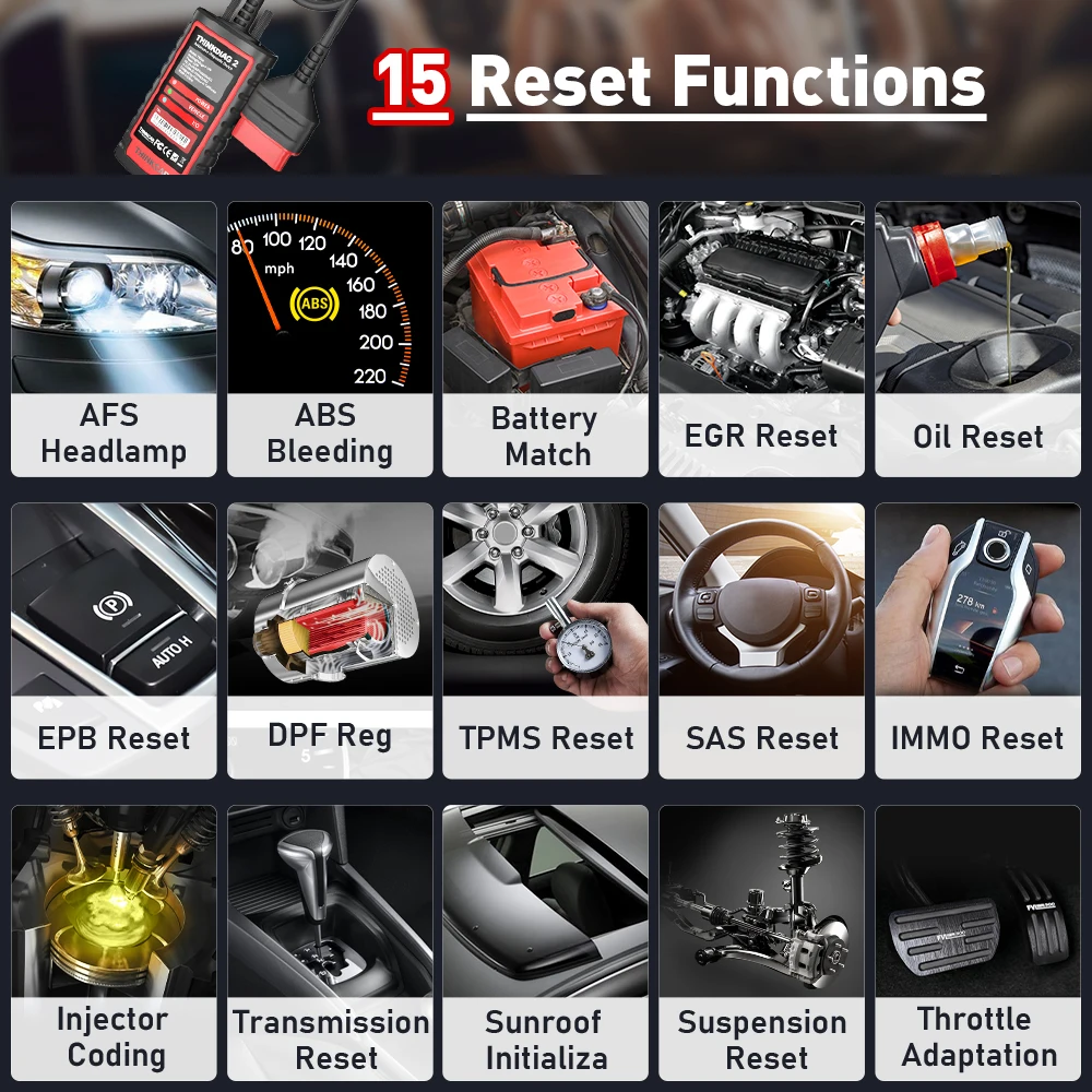 THINKCAR THINKDIAG 2 OBD2 스캐너, 자동 진단 도구, 지지대 CAN FD 프로토콜, 블루투스 스캔, 전체 시스템 16 재설정 ECU 코딩