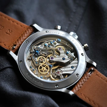 Reloj de pulsera mecánico para hombre, cronógrafo de piloto de titanio 1963, Seagull ST19, con viento a mano, reloj militar de cristal de zafiro de 40mm 4