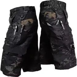 Men's Military Green Outdoor Camouflage Training Shorts with Multi - Pocket Design - XXXL (CP black)