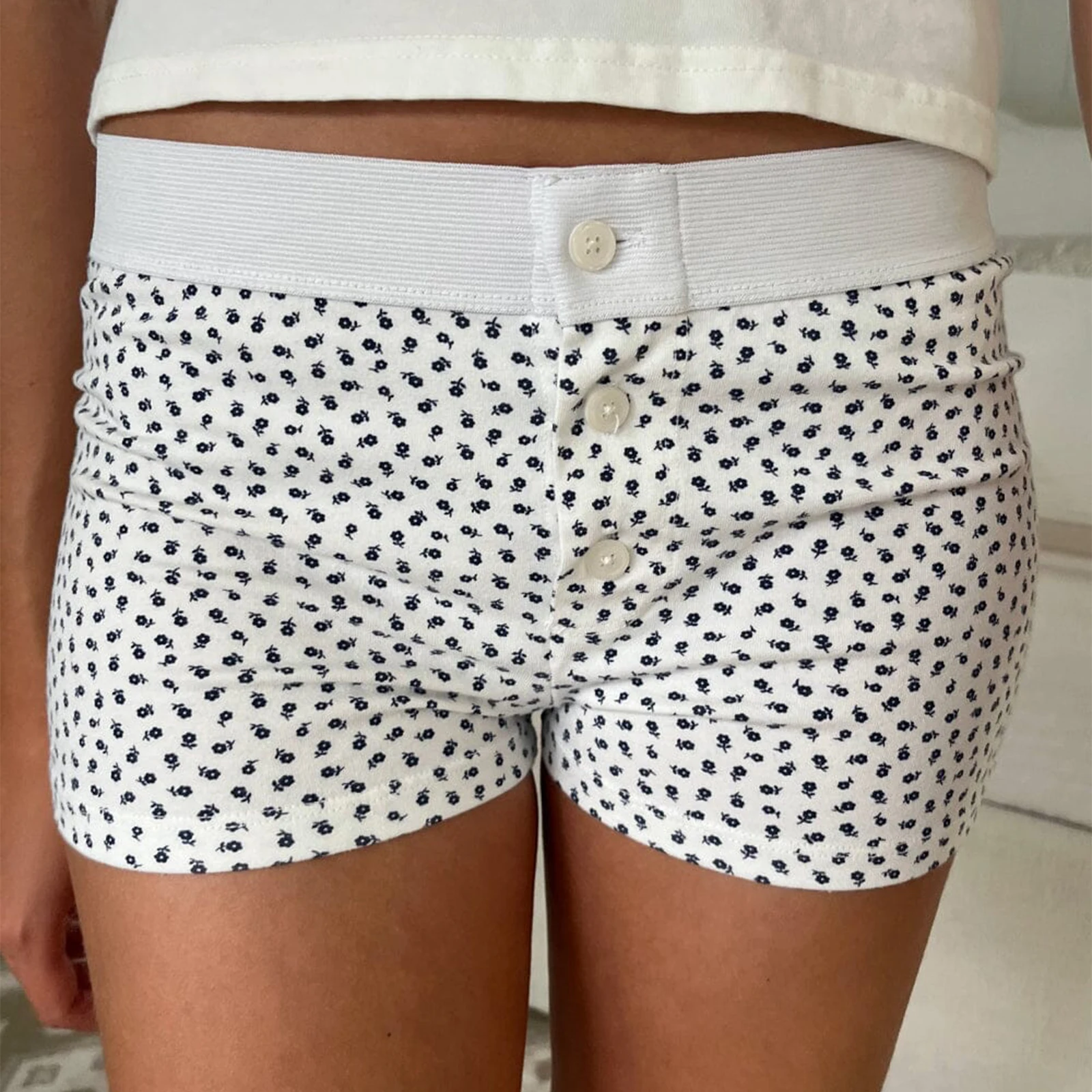 Women Loungewear Shorts Button Floral Print Y2k Fairycore Grunge Low Rise Sexy Micro Shorts Slim Fit Pajama Bottoms Sleep Shorts_ecoleips.com