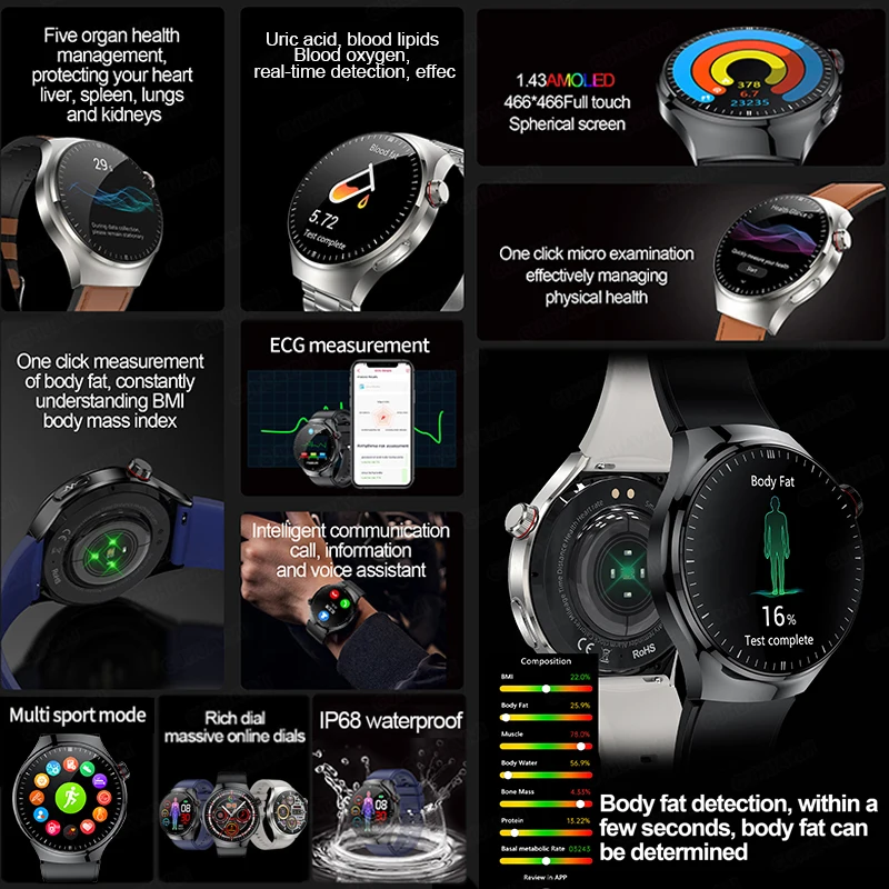 2025 New Nursing Grade Smart Watch Accurate Blood pressure Heart Rate Uric Acid ECG+PPG Bluetooth Calling Health Smart watch Men 3
