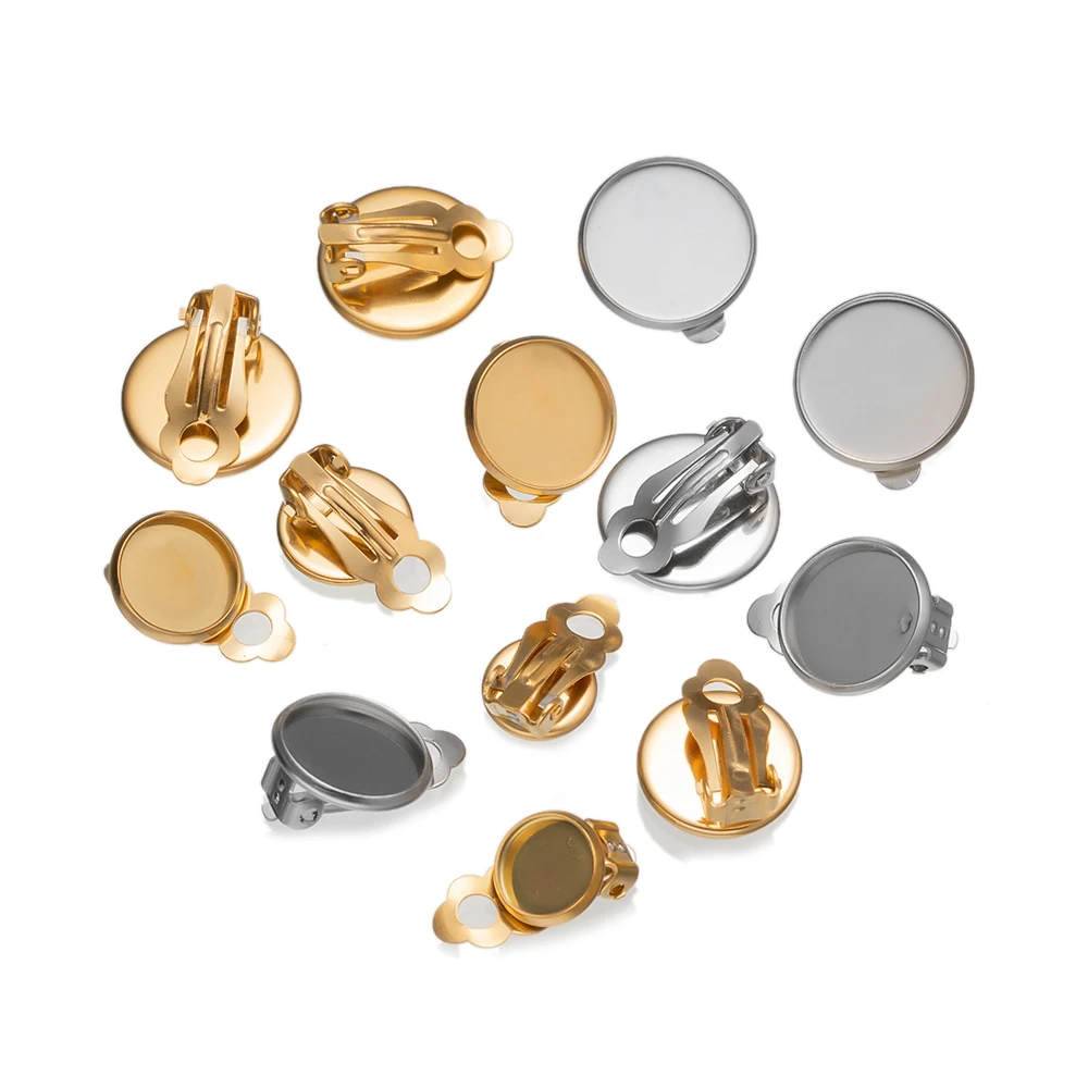 10 teile/los Edelstahl Ohrclip leere Basis Cabochon Lünette Tablett für DIY Einstellungen Ohrringe Schmuck Herstellung liefert Zubehör – Detail 2