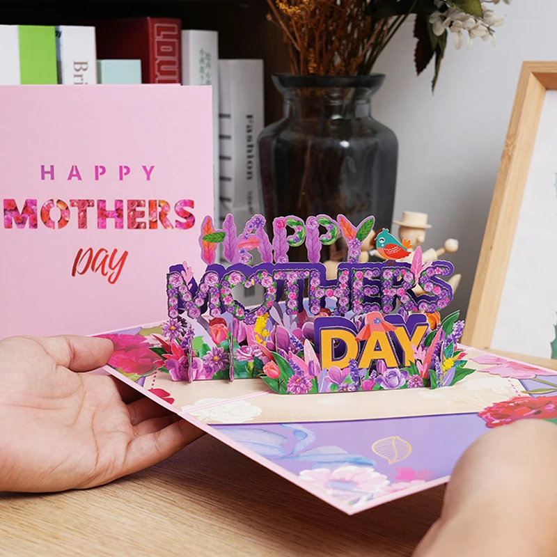 Greeting cards 3D Happy Mother's Day pop-up flower blessing card with envelope for mom wife birthday