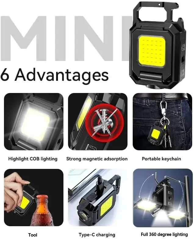 LED Mini Keychain Light XPE Pocket Work Light COB Flashlight USB Rechargeable Emergency Flashlight for Outdoor Camping Fishing portable flashlight,portable work lights,keychain work light,portable work light,portable torch,emergency lights,camping light,camping lamp,camping lantern