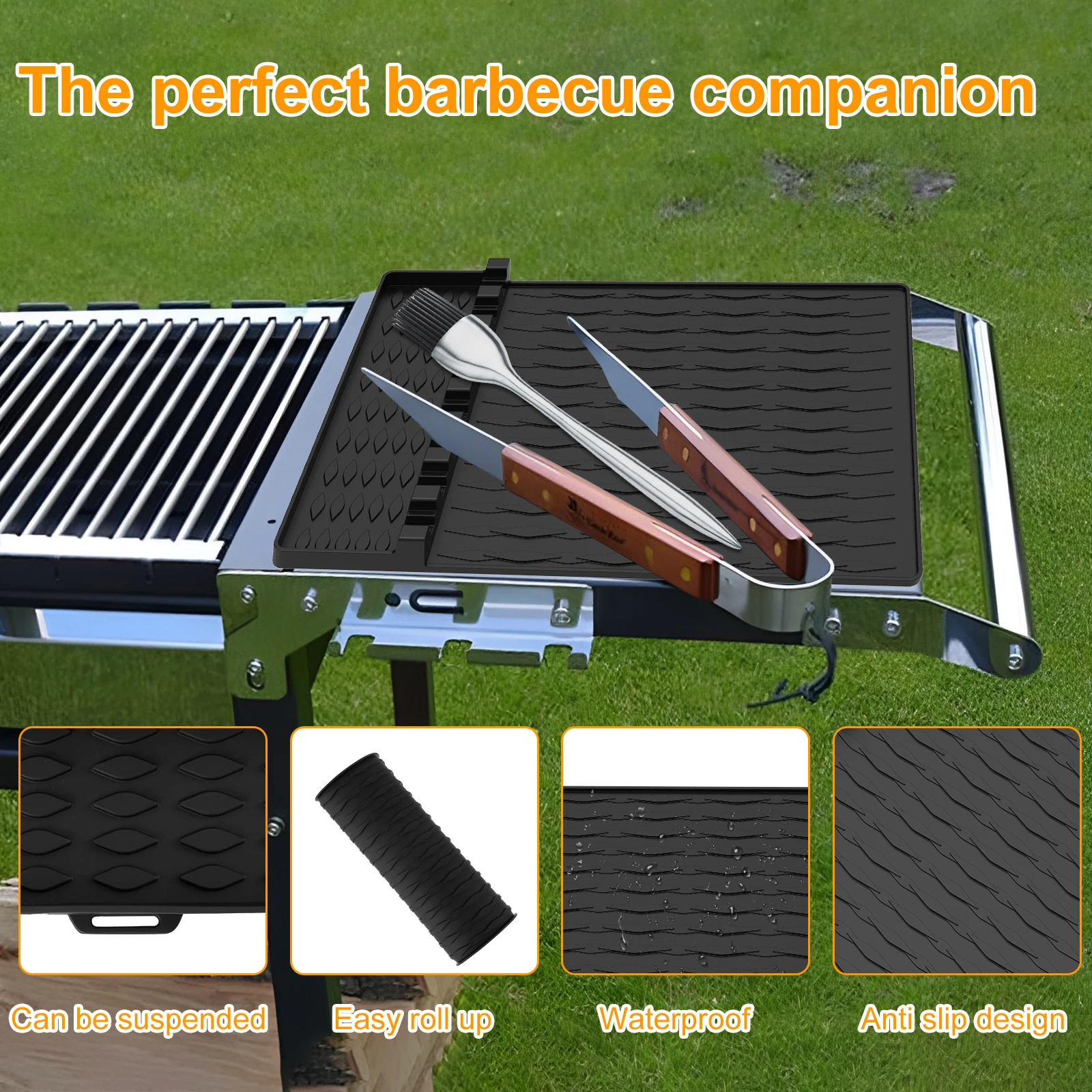 Grill Side Shelf Mat Silicone Utensil Rest Spatula Mat Heat Resistant BBQ Grill Utensil Holder Griddle Tools Drip Pad