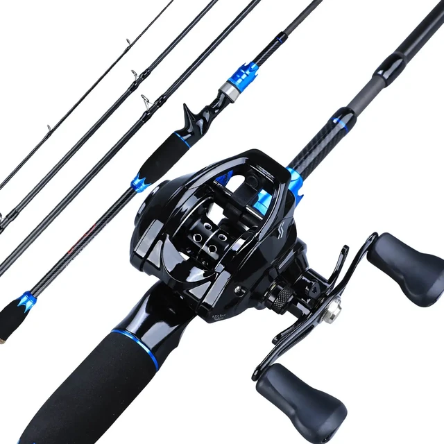 Sougayilang Baitcasting Fishing Rods and Reels Full Kit Carbon Fiber  4sections Rod and Max Drag 8kg Reel for Freshwater Fishing - AliExpress