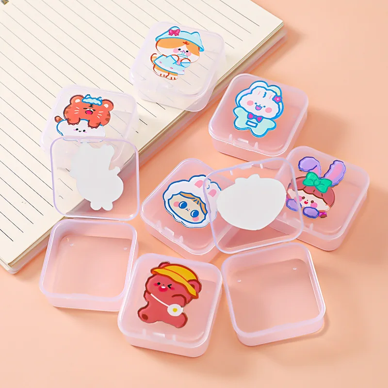 Kawaii Cartoon Transparent Jewelry Box Small Fresh Girl Cute Stationery Sticker Storage Box Mini Portable Jewelry