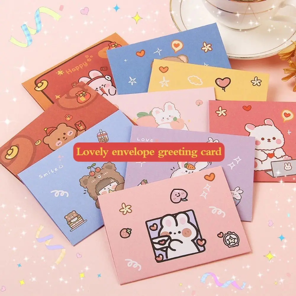 

Ins Blessing Thank Envelope Bear Rabbit Foldable Cartoon Greeting Card Beautiful 9 Styles Decoration Letter Paper