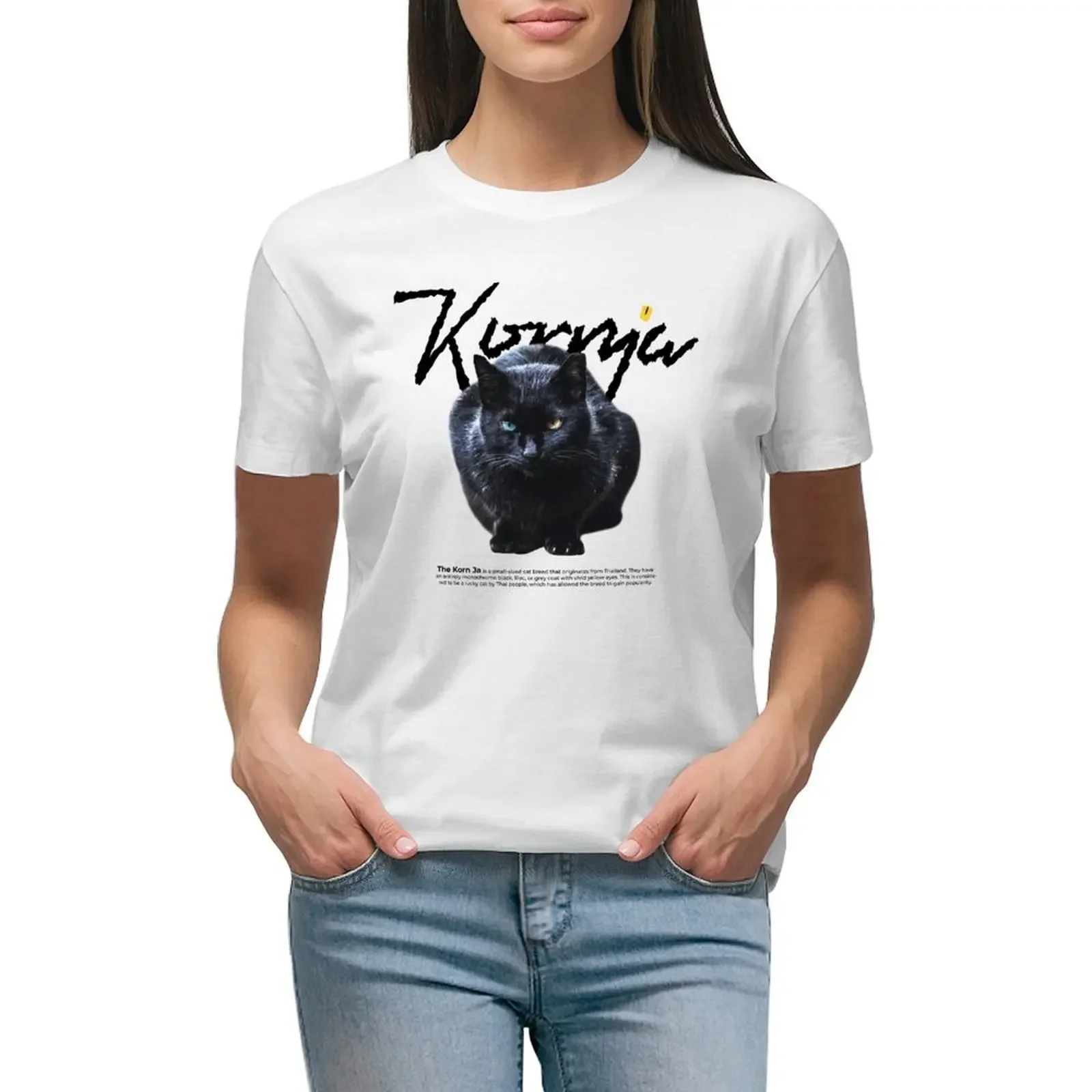 

KORN JA Black Cat Bombay Cat T-shirt tees tops hippie clothes t-shirts for Women loose fit