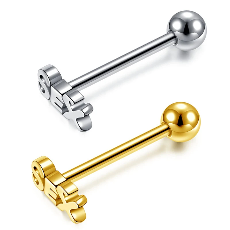 WKOUD 16G Tongue Percing Labret Bar Lip Ring Stainless Steel Sex Blasting Leveraged Tongue Rings Sexy Body Piercing Jewelry piercing jewelry body piercing jewelry body jewelry