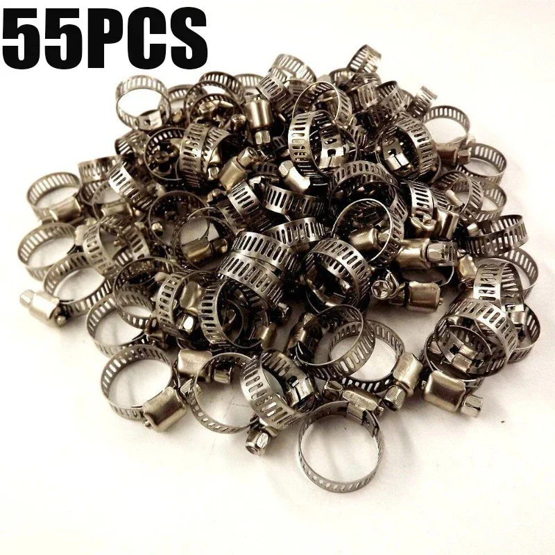 55pcs Hose Clamp 16mm-25mm Stainless Steel Adjustable Drive Hose Clamp Fuel Line Worm Size Clip Hoop 55pcs Hose Clamp 16mm-25mm Stainless Steel Adjustable Drive Hose Clamp Fuel Line Worm Size Clip Hoop