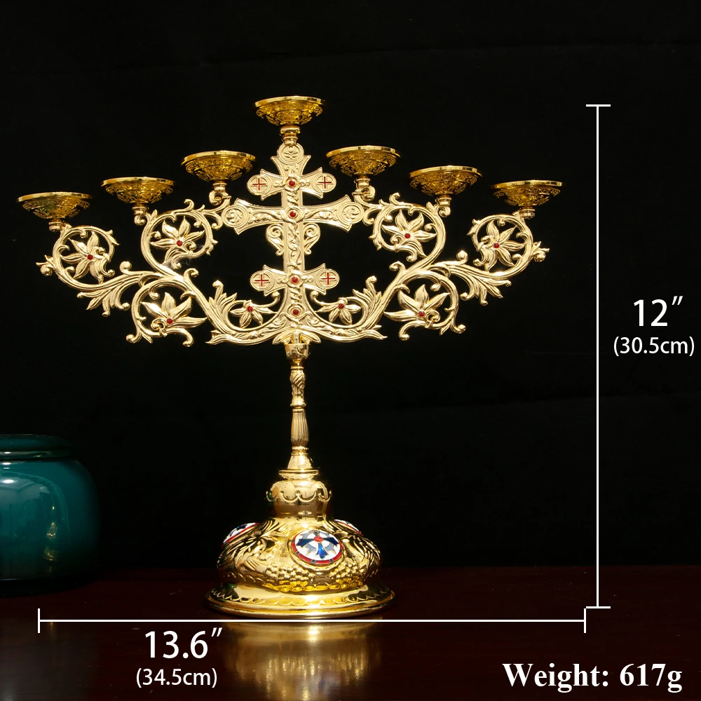 HTISOK Eastern Orthodox 7 Candle Zinc Alloy Candelabra 12 Tall