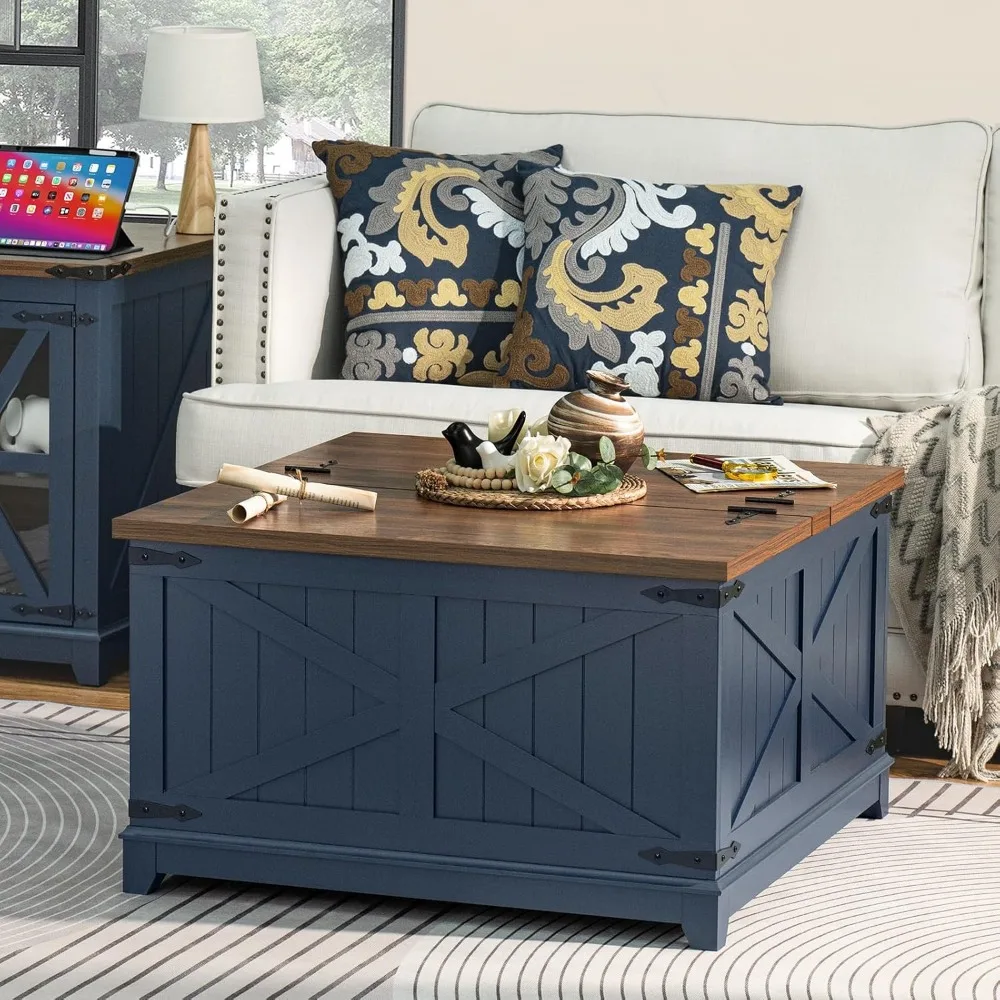Farmhouse coffee table set of 3, Furniture Set, Coffee Table with Hidden Storage Organizer and end tables 3-piece set
