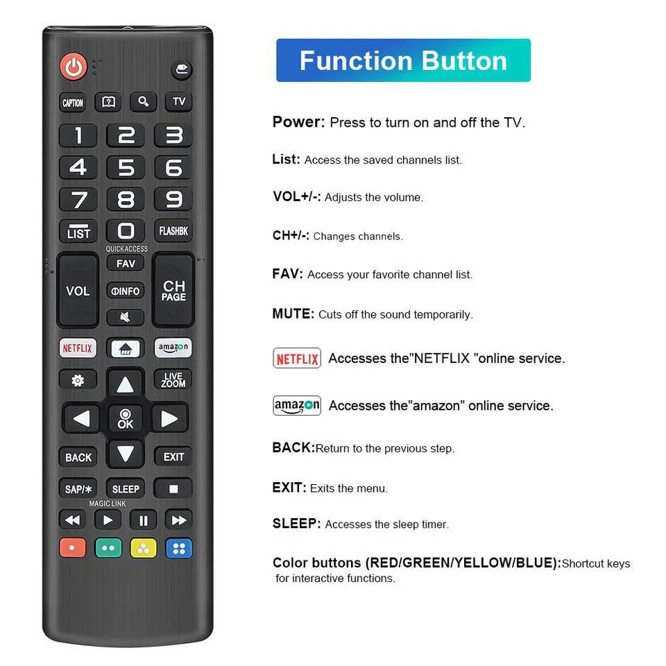 Confezione da 2 telecomandi sostitutivi per smart TV LG, AKB76037601, compatibili con tutte le smart TV LG LED, OLED, LCD, WebOS, 4K, 8K UHD, HDTV e HDR