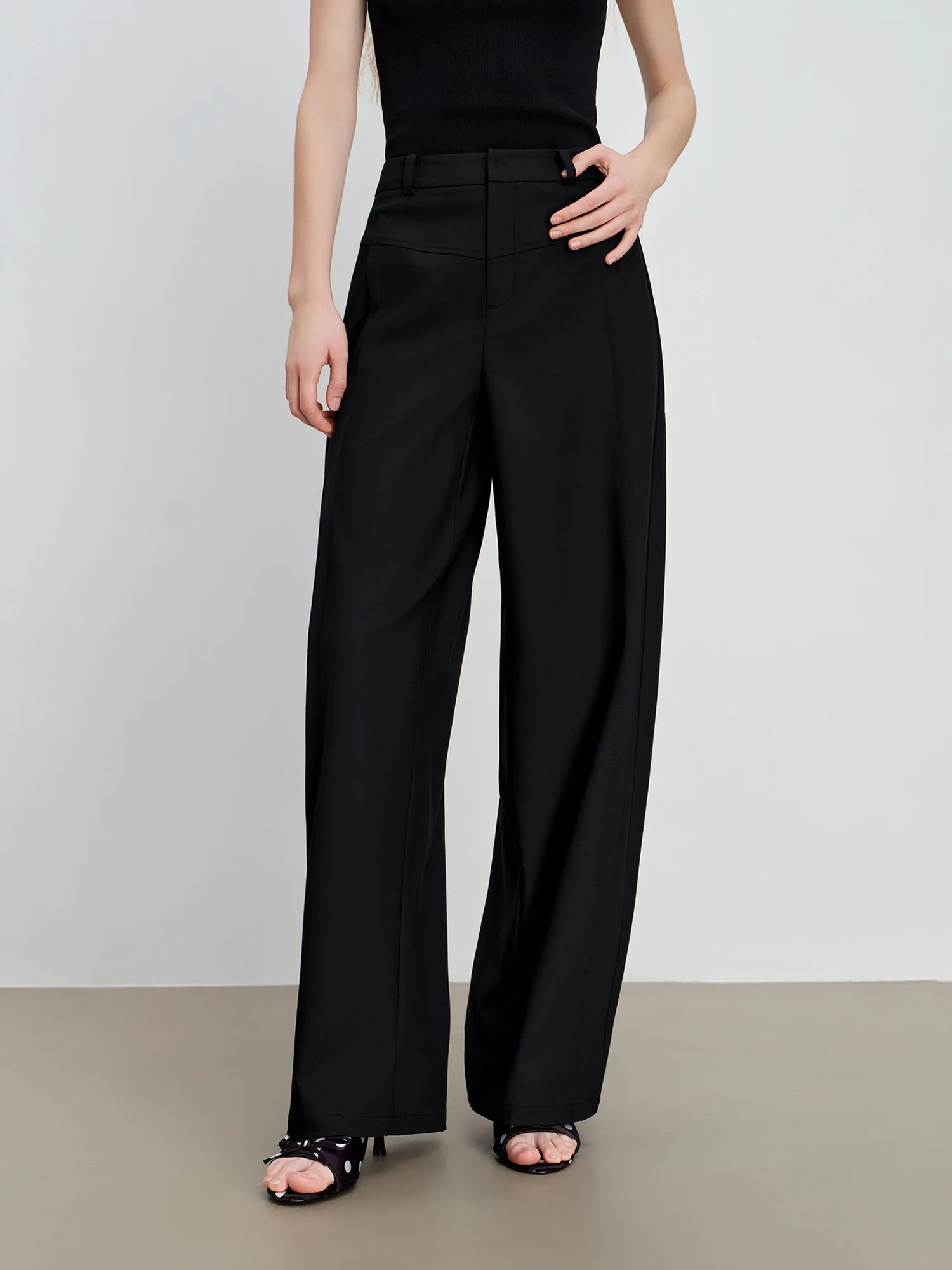 ZIQIAO Panel Design Curved Blade Pleat Casual Tros for Petite Women with Tailored Elements Spring 2026 New Arrival Long Pants