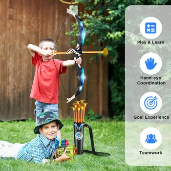 VATOS 2X Bow Arrow + Guns Toy For Kids LED Light Up Archery with Suction Cup Stand Target Dart Board Indoor Outdoor Game Toys 5
