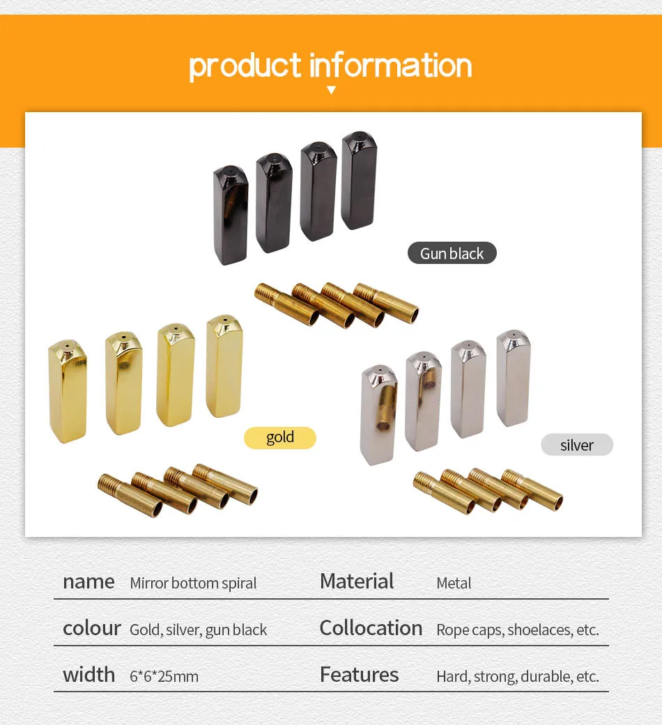 Weiou Spitze Klassische Air Sneaker Schnürsenkel Tipps 25*6*6mm 4Pcs Spiegel Reflet Glatte Seil Köpfe leinwand Quader Metall Aglets Großhandel – Detail 2