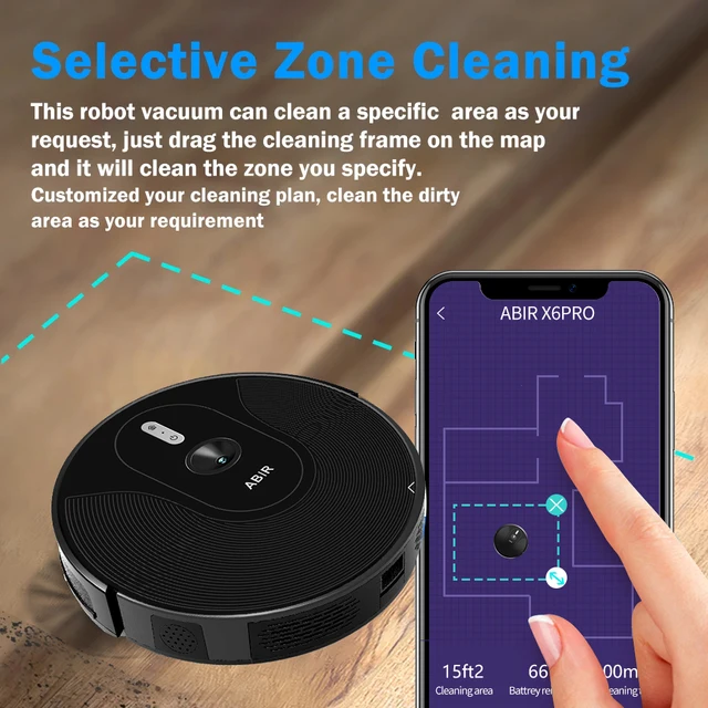 Robot aspirapolvere ABIR X6PRO con sistema oculare intelligente, aspirazione 6000pa, software Virtual Wall, pulizia a zone, disinfezione con lavaggio a umido, memoria mappa, compatibile con Alexa, Google Home 4