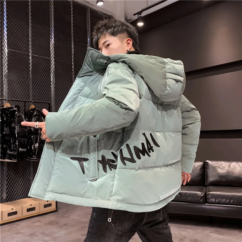 Casual 2023 Autumn Winter Men's Shiny Hooded Cotton-Padded Jackets Streetwear Bright Thick Warm Parkas Waterproof Top Down Coats