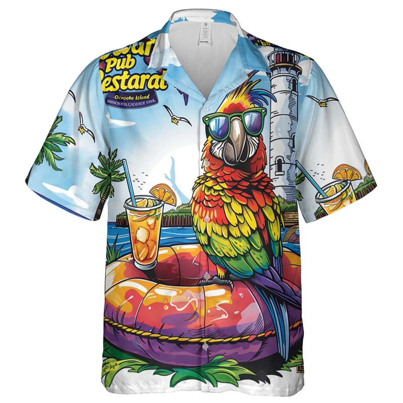 

Parrot Lovers Beach Shirts Summer Hawaii Short Sleeve Shirt For Men Clothes Aloha Party Short Sleeve Male Vacation Lapel Blouse