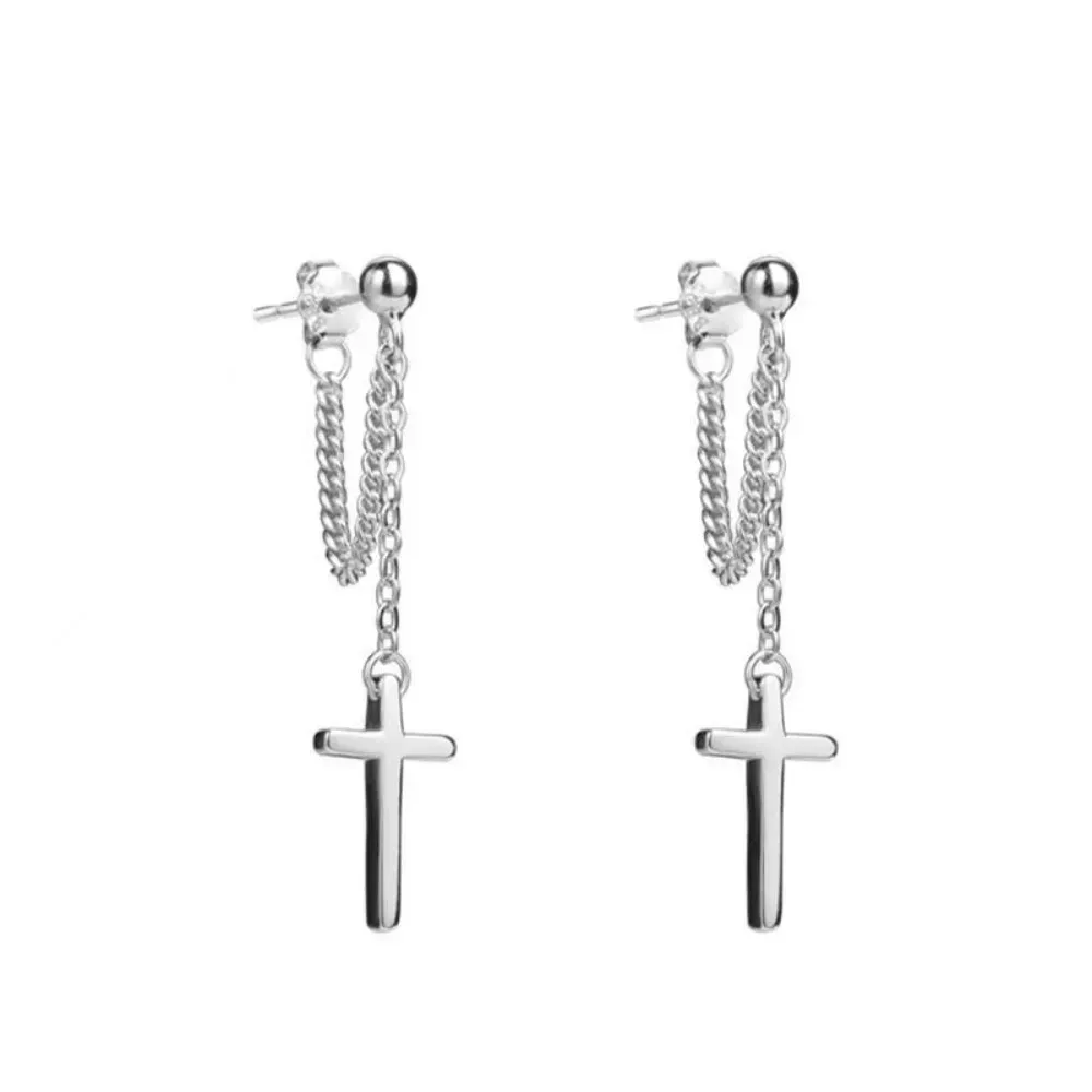 Punk Cross Drop Earrings for Women Men Gothic Hip Hop Long Tassel Hanging Earring Jewelry Gift Bijoux