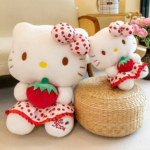 2023 Sanrio Plush Toy Kawaii Hello Kitty Strawberry Kt Cat Doll Girl Room Decoration  Throw Pillow Giant Stuffed Cuddly Toy Gift 1