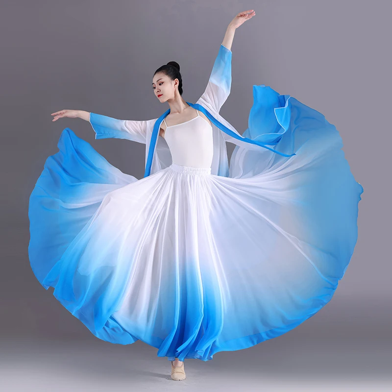 Jupes de danse de Ballet à 360 degrés pour femmes, longue jupe fluide élégante et dégradée, vêtements de pratique de gymnastique, Costume de danse classique