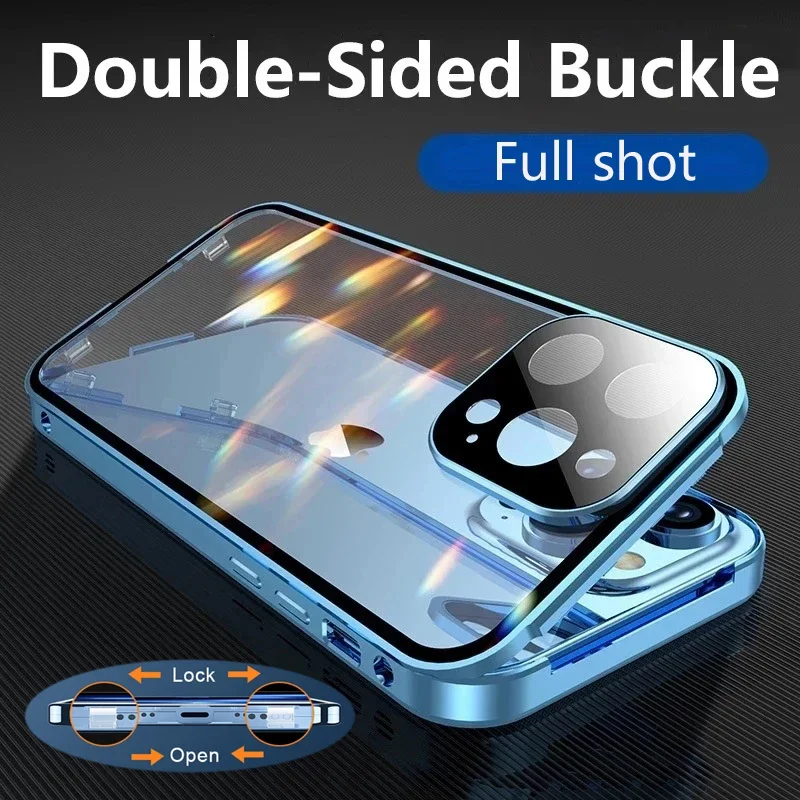 Enhanced Magnetic Metal Case with 360 Full Protection and Double-Sided Glass