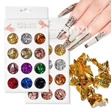 

KBLZ 1set12 Boxes Gold Silverirregular Aluminum Foilsticker 3D DIY Gel Polish Nail Art Decoration Multi for Manicure Accessories