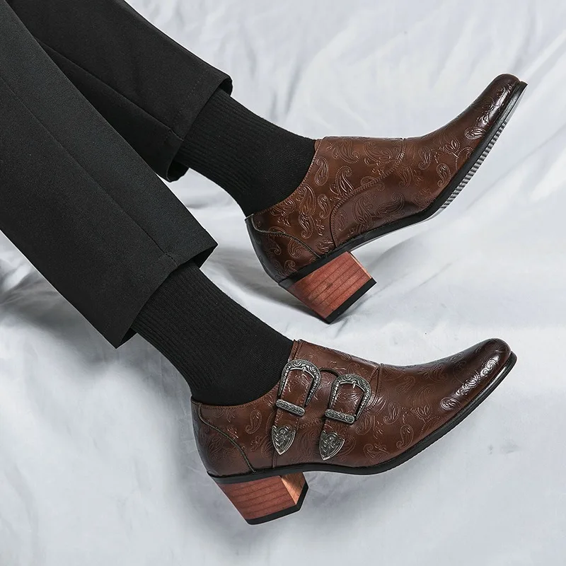 Men&rsquo;s Wedding Shoes Fashion Slim Fit Pointed High Heel Pullover Shoes Breathable Leather Classic Vintage Men&rsquo;s Dress Shoe