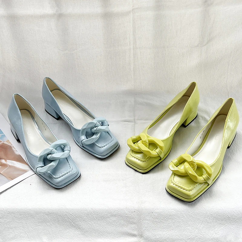 Classic Women Shoes Square Toe Pumps Patent Leather Dress High Heels Boat Party Wedding