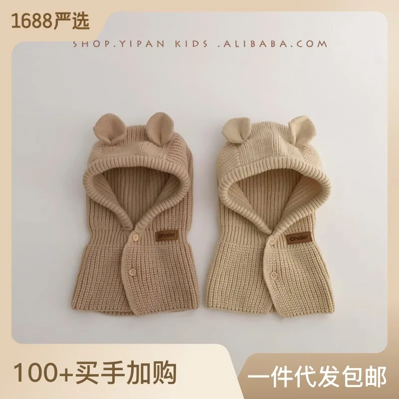 

Корейская детская шапка Yipan, шарф, шапка, осенне-зимняя шаль с милым медведем, Детская накидка, шапка для защиты ушей