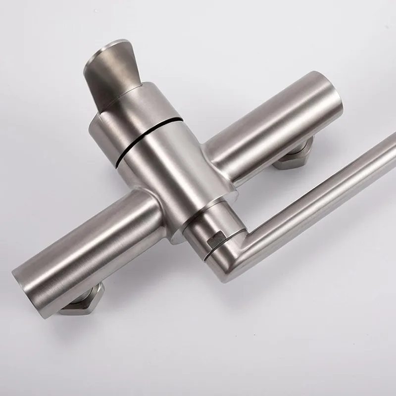 SJQKA 304 Stainless Steel Wall Mount Kitchen Faucet - 360° Swivel Spout, 63-240mm Mounting, Single Lever
