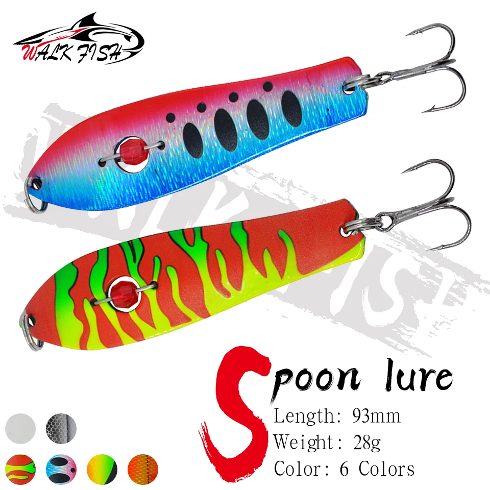 SPAZIERGANG FISCH 1Pcs Metall Angeln Köder Spinner Löffel Harten Köder Trolling 93mm 28g Messing Spinner Hecht barsch Süßwasser Angeln Lockt