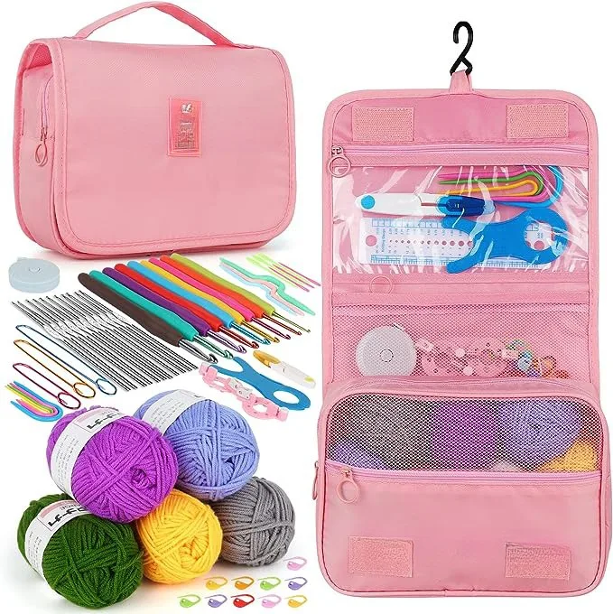 59 Piece Crochet Set, Portable Suspension Storage, Yarn Weaving, Beginner Knitting Tools