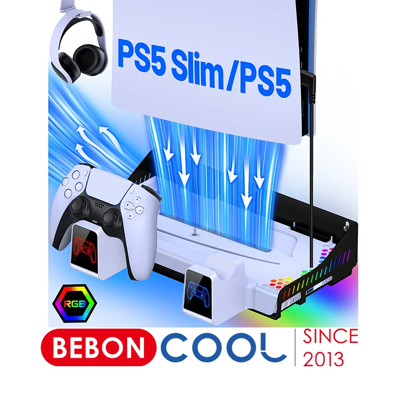 Cooling Stand para PS5, controlador duplo, estação de carregamento, Playstation 5, Console Wall Mount, carregador