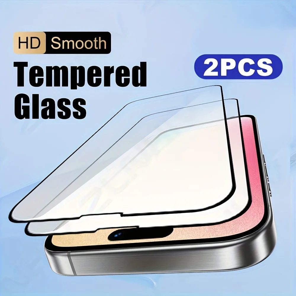 2 قطعة غطاء كامل حامي الشاشة آيفون 17 16 15 14 برو ماكس الهواء 16e 15 14 زائد 13 12 11 برو XR XS 9H صلابة الزجاج المقسى