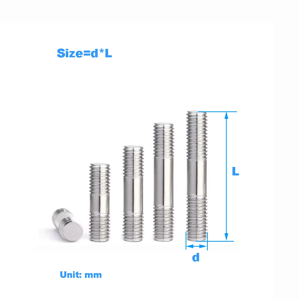 304 Stainless Steel Double Head Bolt / Double Head Screw Stud M3M4M5M6M8M10-16M24