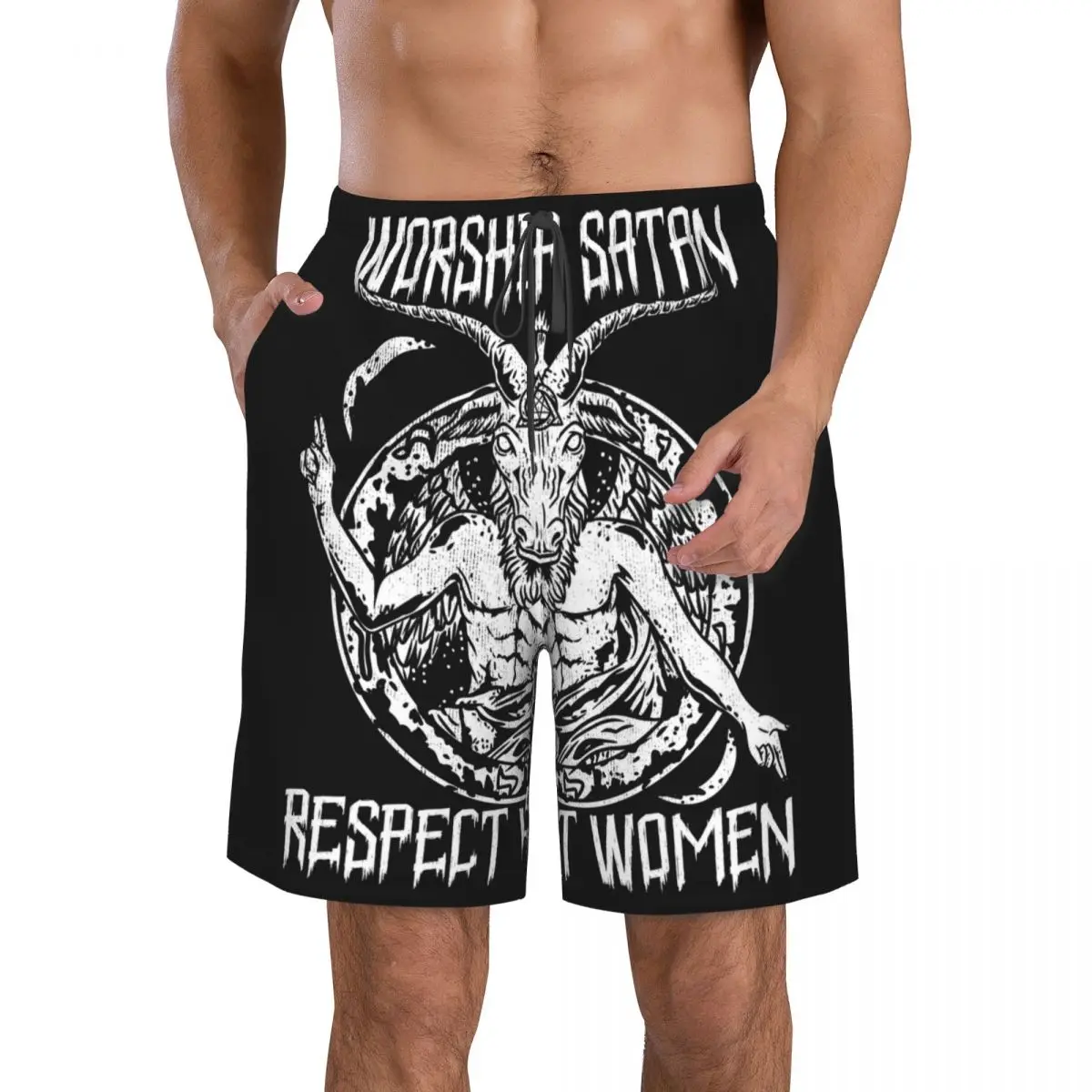 

Satanic Baphomet Worship Satan Respect Women Men's Beach Shorts Fitness Quick-drying Swimsuit Funny Street Fun 3D Shorts