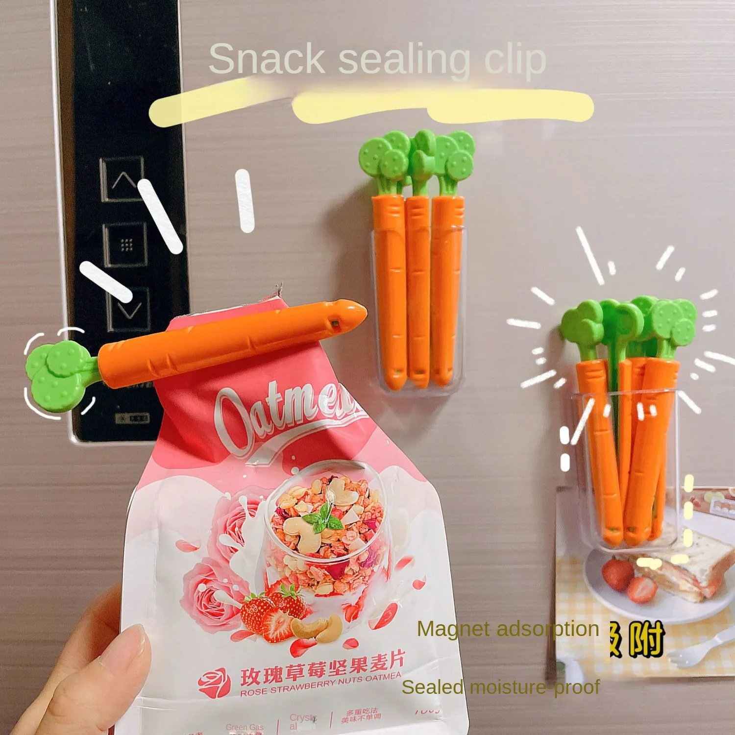 bag clips Carrot Bag Clips for Food Freshness Snacks Protection and Moisture Proof with Magnetic Seal Pack of 5