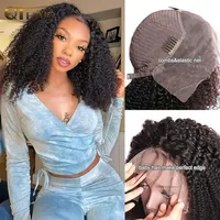 QT Afro crépus bouclés dentelle avant perruques 13x4 HD Transparent cheveux humains dentelle perruque brésilienne bouclée 4x4 dentelle fermeture perruque pour les femmes noires 3