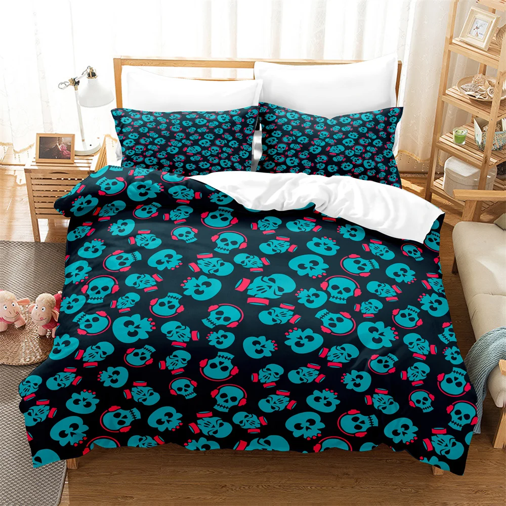 

3PCS Blue skull Bedding Sets Home Bedclothes Super King Cover Pillowcase Comforter Textiles Bedding Set