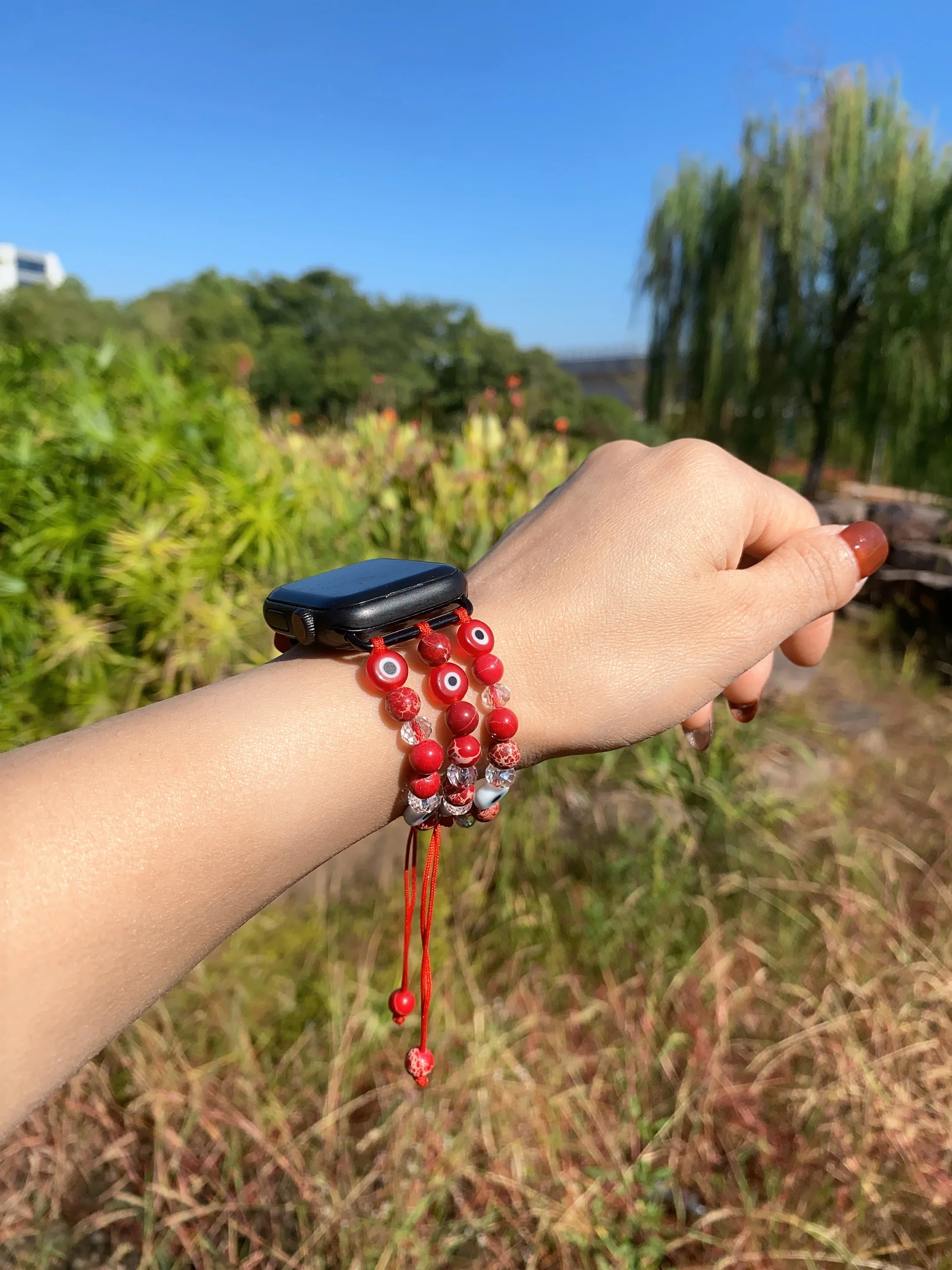 Cinturino Per Orologio Apple Con Perline Red Jasper Crystal Evil Eye 38Mm 40Mm 41Mm 42Mm 44Mm 45Mm Cinturino Per Orologio Apple Per Donna Iwatch Armba