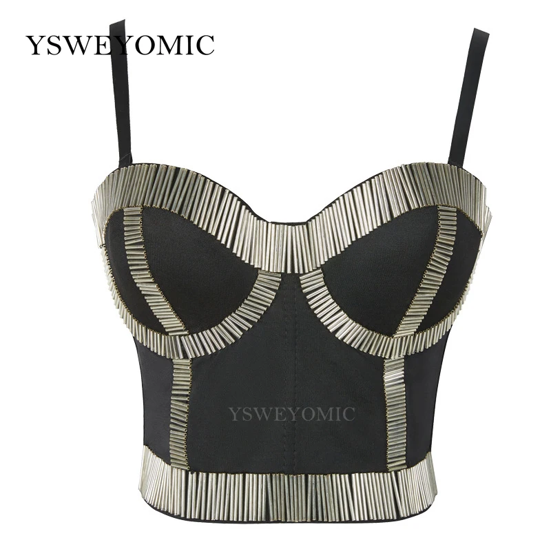 gym bra 2022 New Fashion Women's Handmade Beaded Bustier Bra Sexy Party Nightclub Dance Stage Cropped Sling Top Vest white camisole