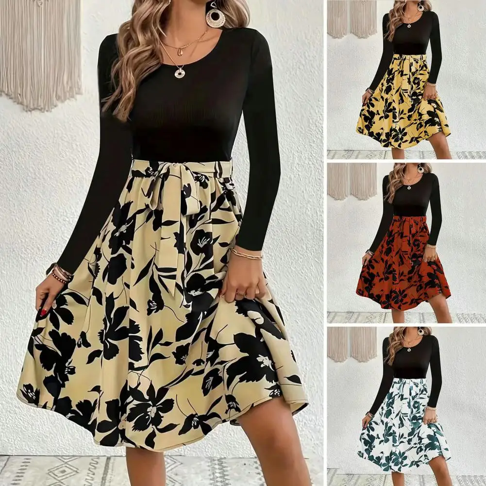 

Dress for Women Women Printed Dress Elegant Floral A-line Dress Stylish Long Sleeve Party Dress for Women Soft Comfortable